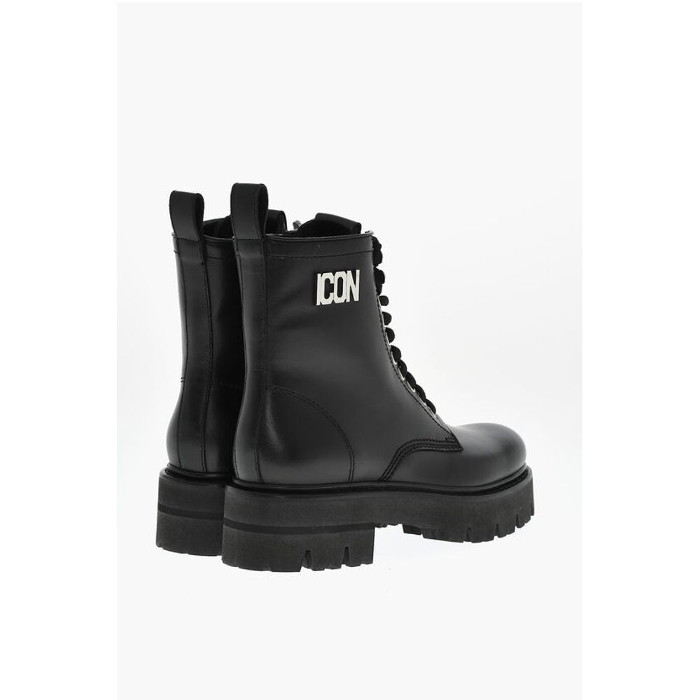 Dsquared² Leather ICON CLUBBING Combat Boots With Side Zip