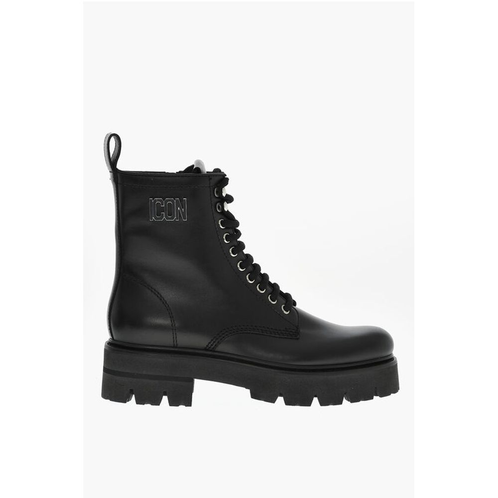 Dsquared² Leather ICON CLUBBING Combat Boots With Side Zip