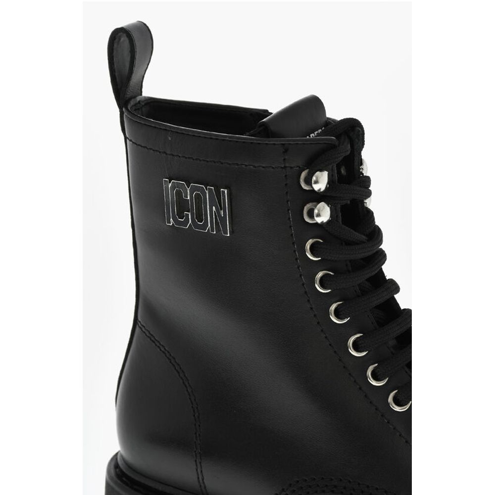 Dsquared² Leather ICON CLUBBING Combat Boots With Side Zip