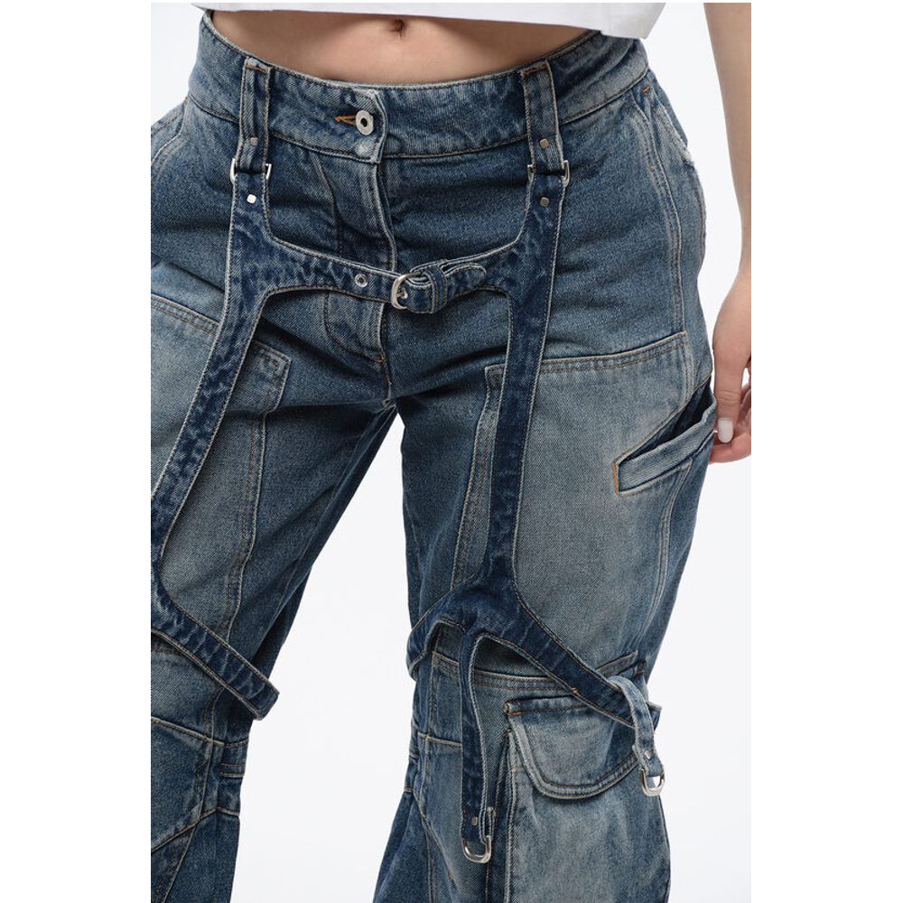 Off-White Loose Fit Cargo Jeans with Regular Waist