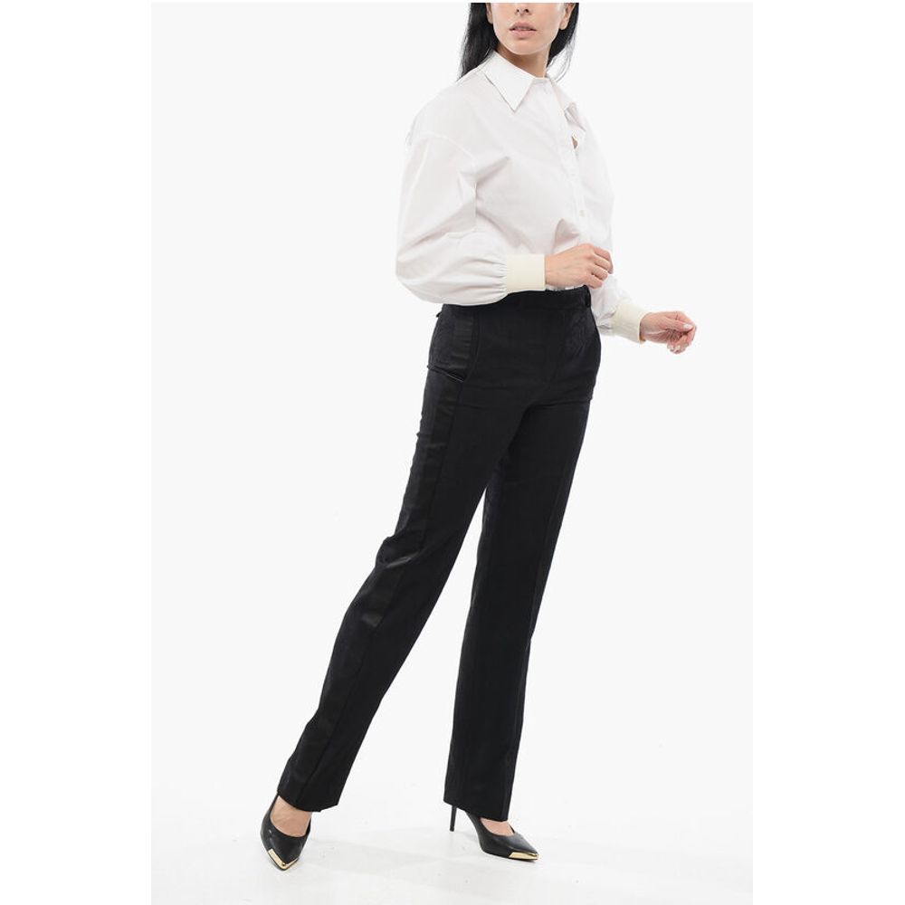 Versace Jacquard Wool Pants with Satin Side Bands