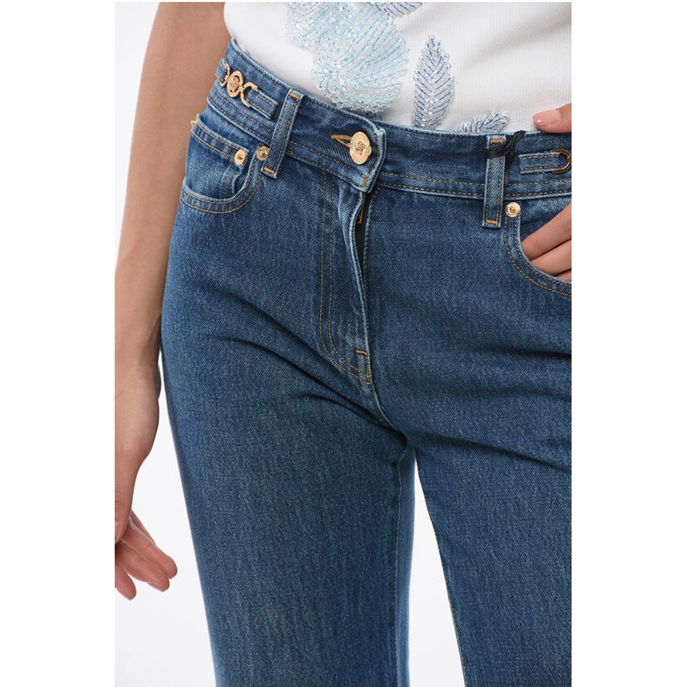 Versace Dark Washed Bootcut Denims with Logoed Morsets 32cm