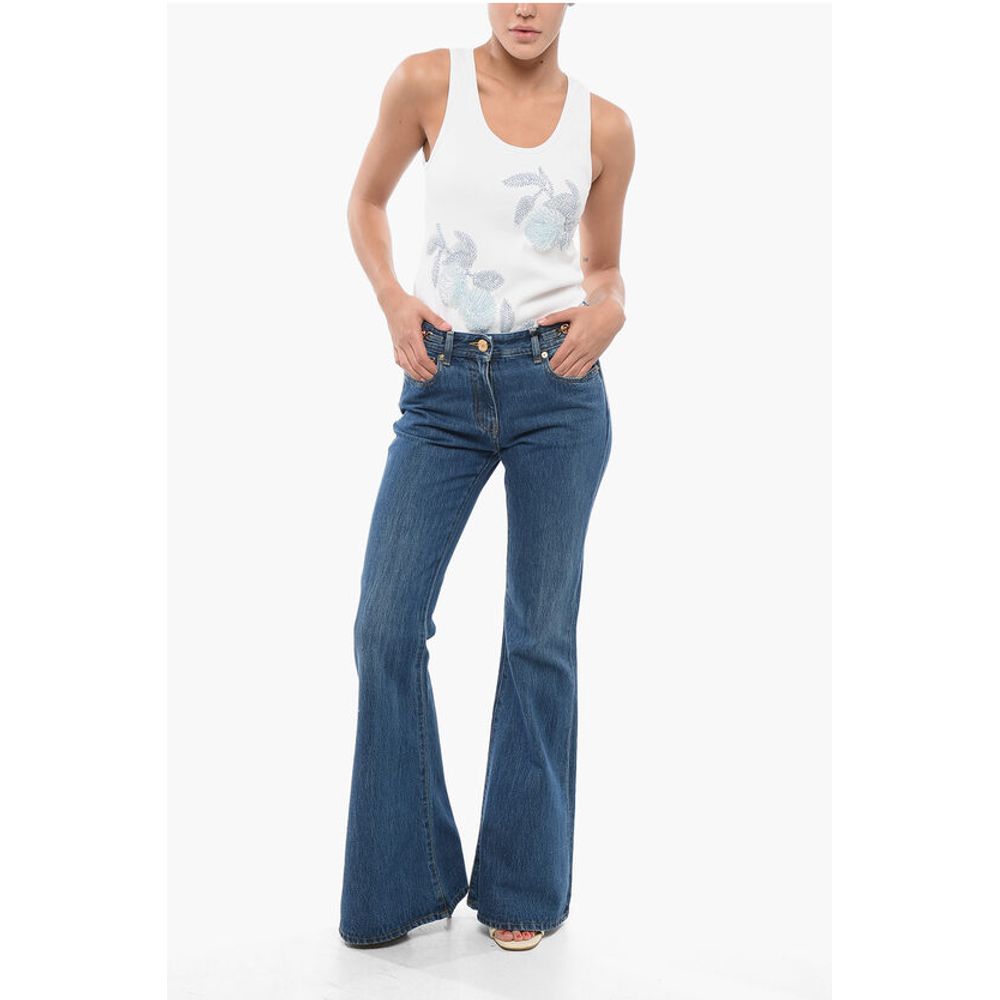 Versace Dark Washed Bootcut Denims with Logoed Morsets 32cm