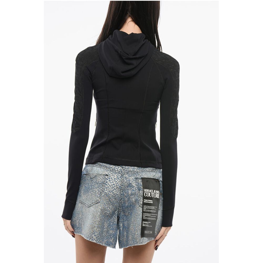 Versace Tech Hoodie Top with Logo Motif