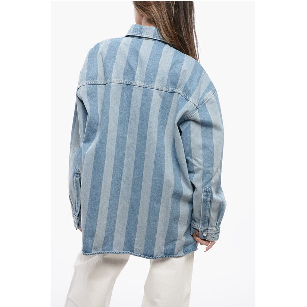Nanushka Awning Striped Denim BEAUX Overshirt with Logo Buttons