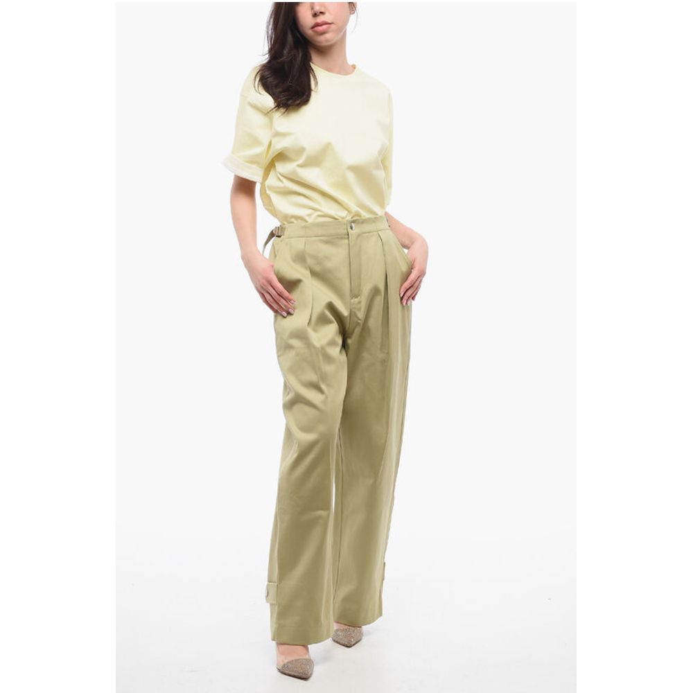 Burberry Single-pleated Cotton Pants with Ankle Straps
