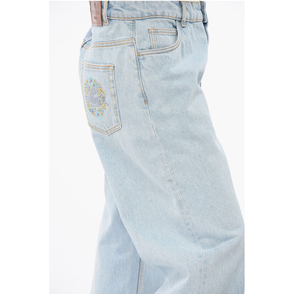 Etro Light Washed Mom Fit Denims with Embroideries 25cm