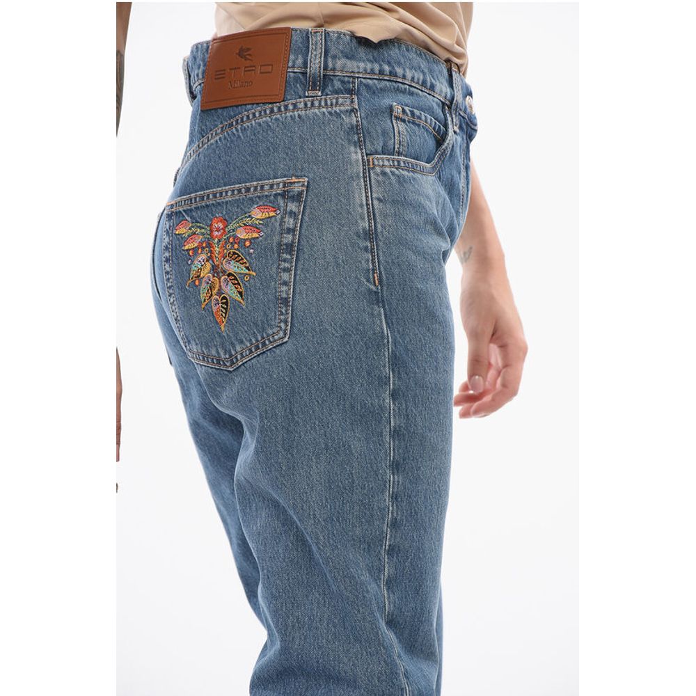 Etro Dark Washed Slim Fit Denims with Embroidered Pockets 18cm