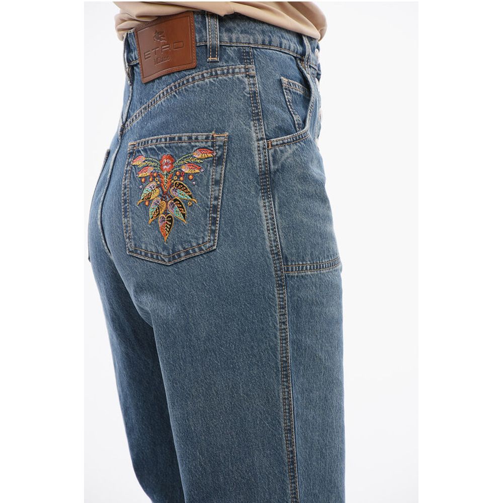 Etro Super Wide Leg Denims with Embroidered Pockets