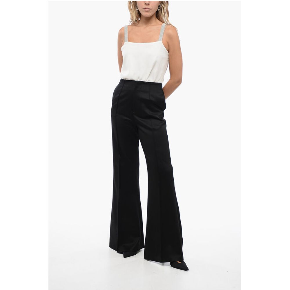 Fabiana Filippi Virgin Wool Maxi-Flared Pants with Stitched Fold