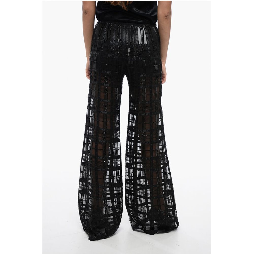Alberta Ferretti Georgette Pants with Embroidered Check Motif