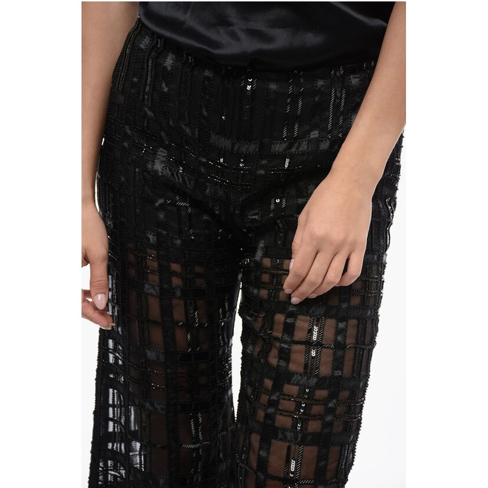 Alberta Ferretti Georgette Pants with Embroidered Check Motif