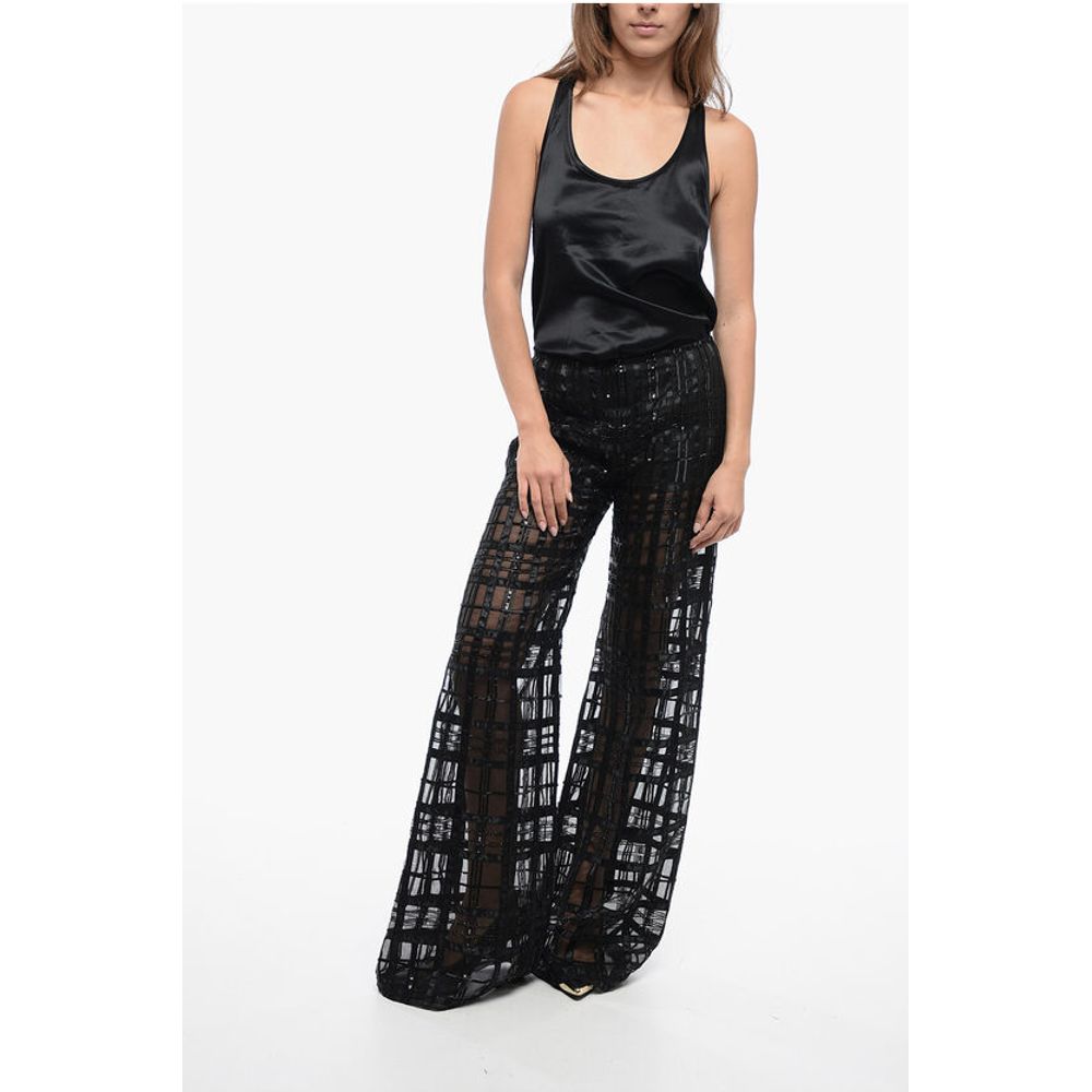 Alberta Ferretti Georgette Pants with Embroidered Check Motif