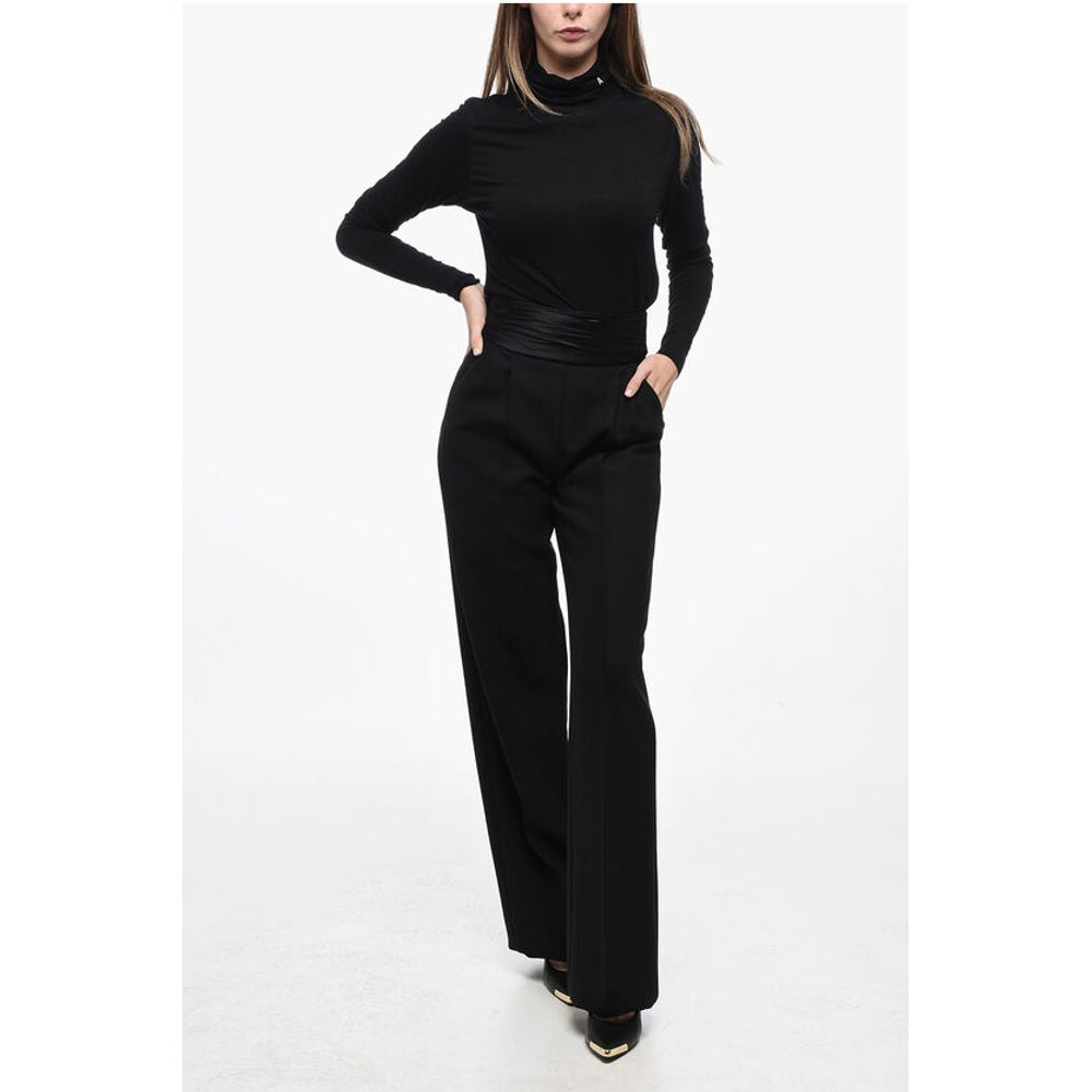 LaQuan Smith Pleated Tailored Pants with Sash-Belt
