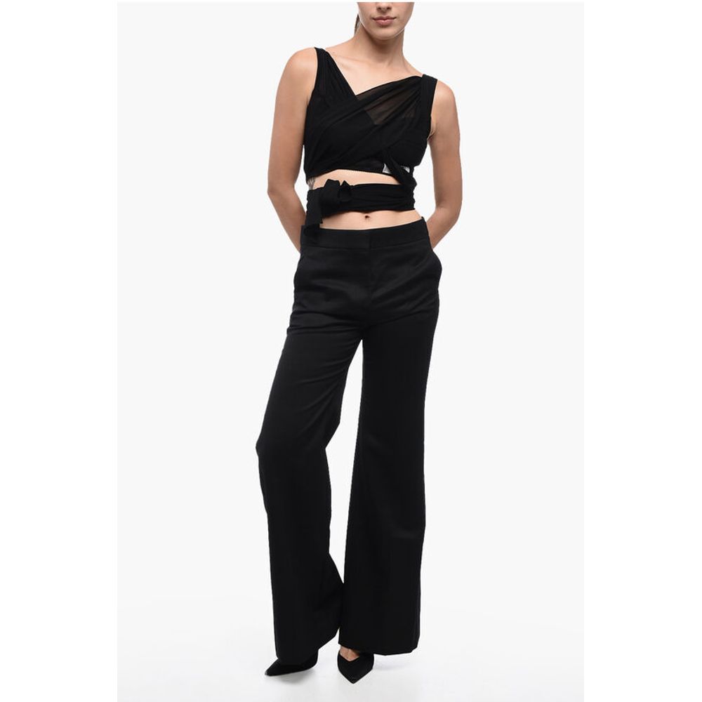 Givenchy Mohair Blend Wide Leg Pants with Concealed Closure