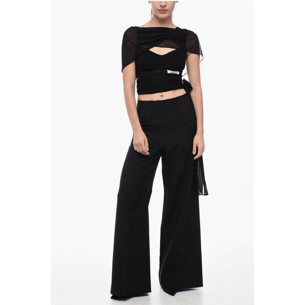 Givenchy Single-pleated Wool Blend Palazzo Pants with Raw-cut Detail