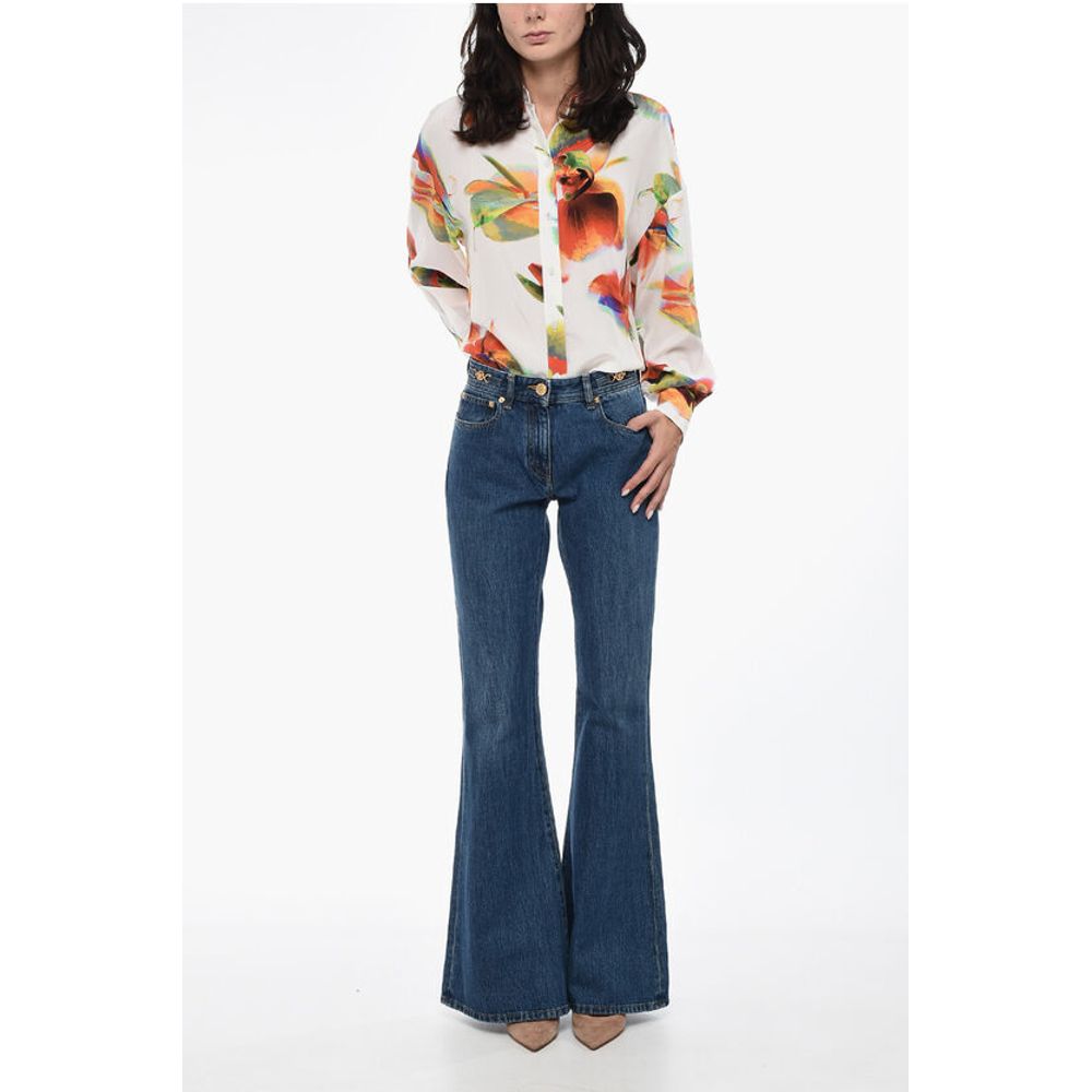 Versace Cotton Bootcut Denims with Logoed Morsets 32cm