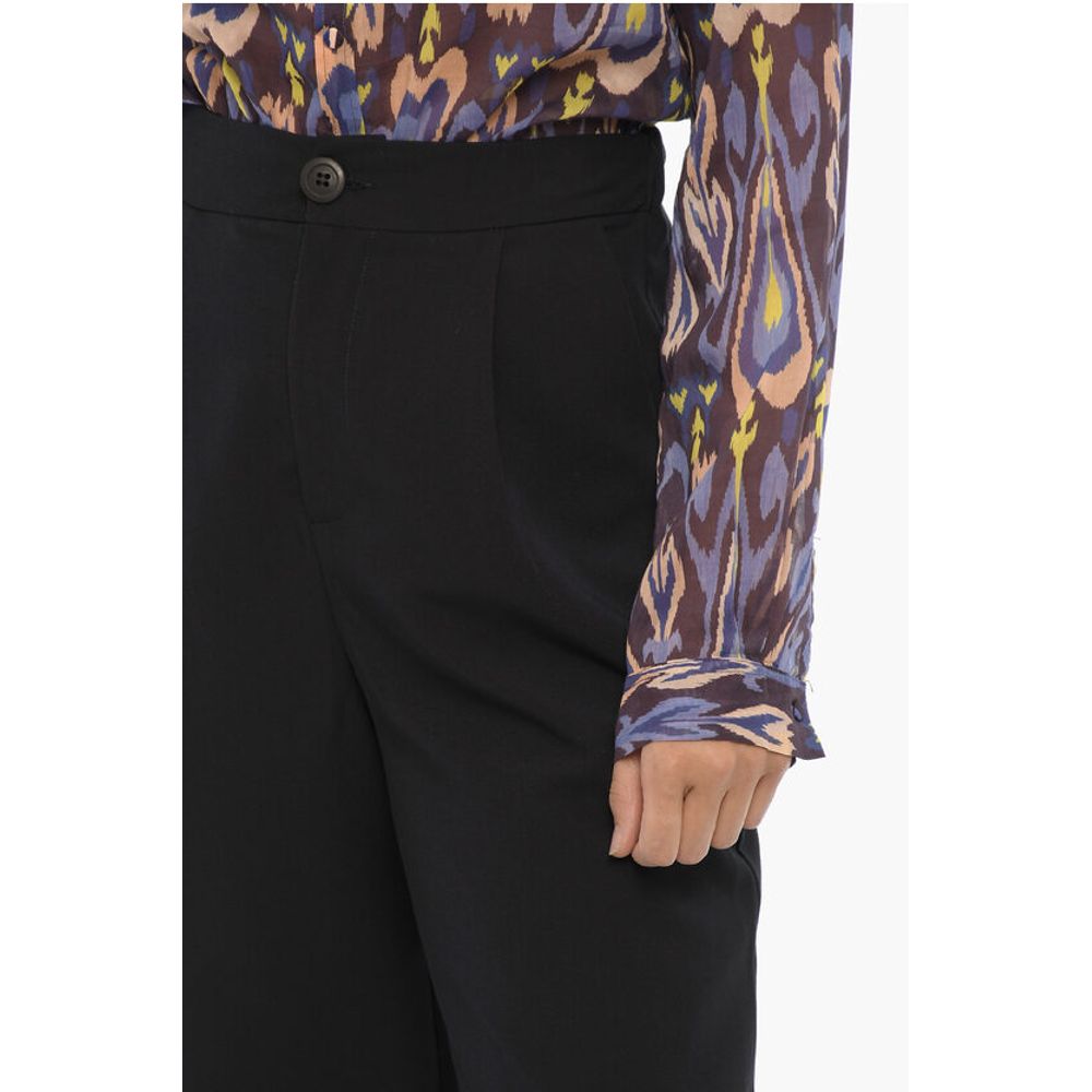 Wide Leg Stretch Fabric Single-Pleat Pants