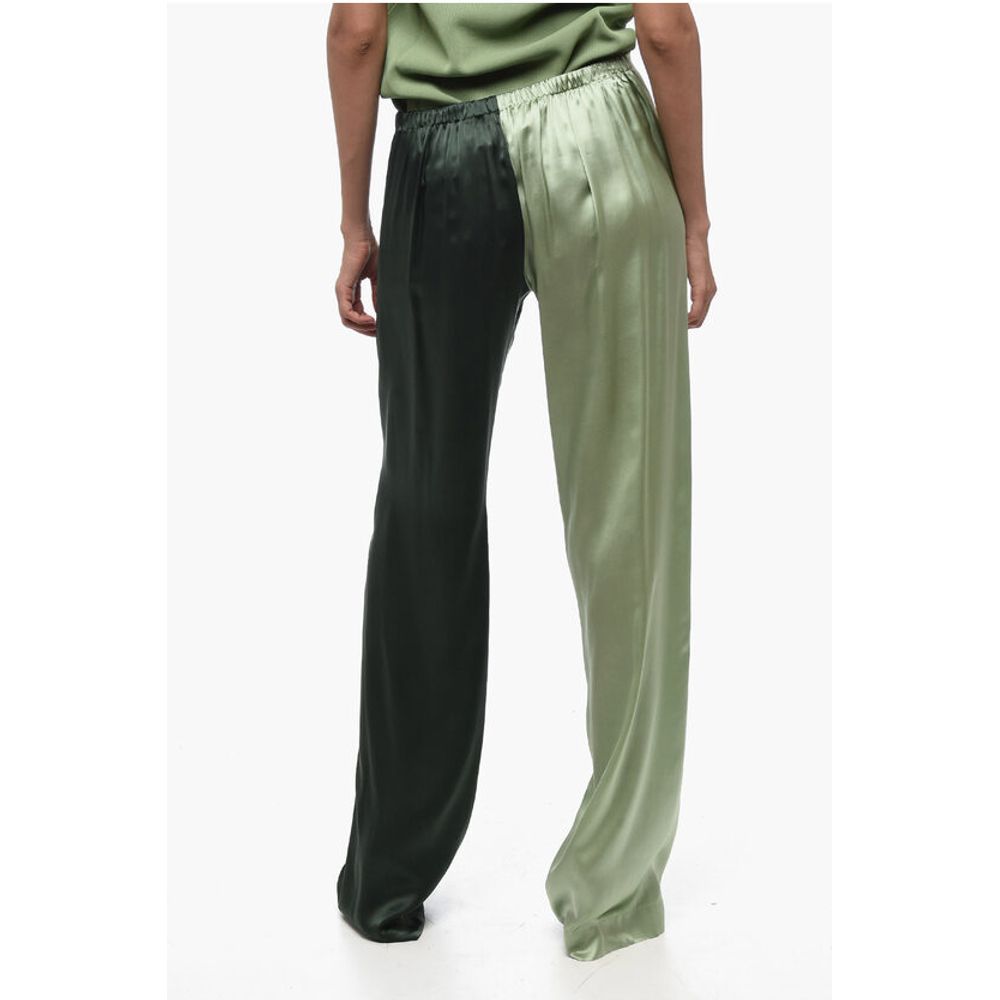 WOERA Two Tone Silk Palazzo Pants with Drawstring