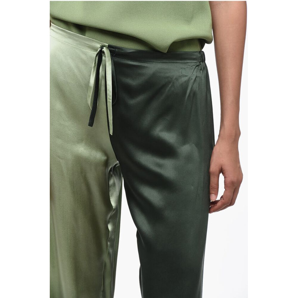 WOERA Two Tone Silk Palazzo Pants with Drawstring