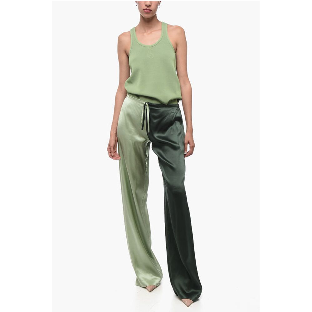 WOERA Two Tone Silk Palazzo Pants with Drawstring