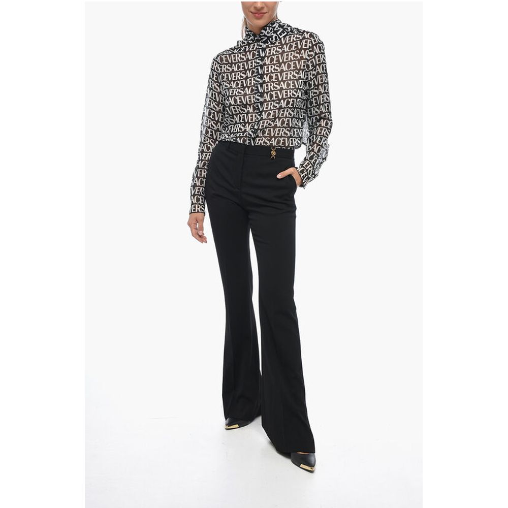 Versace Wool Blend Bootcut Pants with Jeweled Detail
