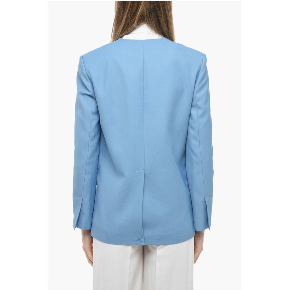 Loulou Studio Double-breasted Lapel-less Flax Blend Blazer