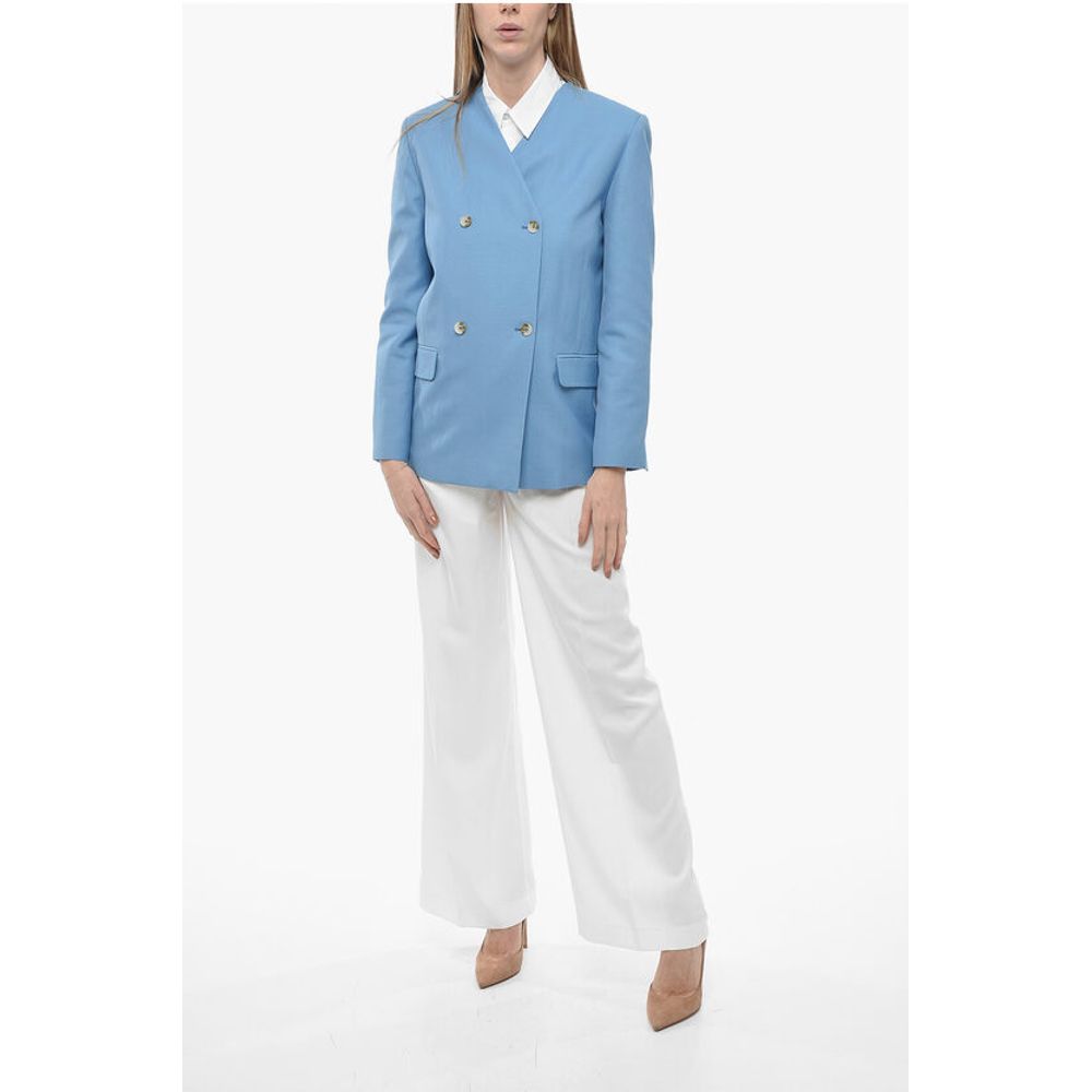 Loulou Studio Double-breasted Lapel-less Flax Blend Blazer