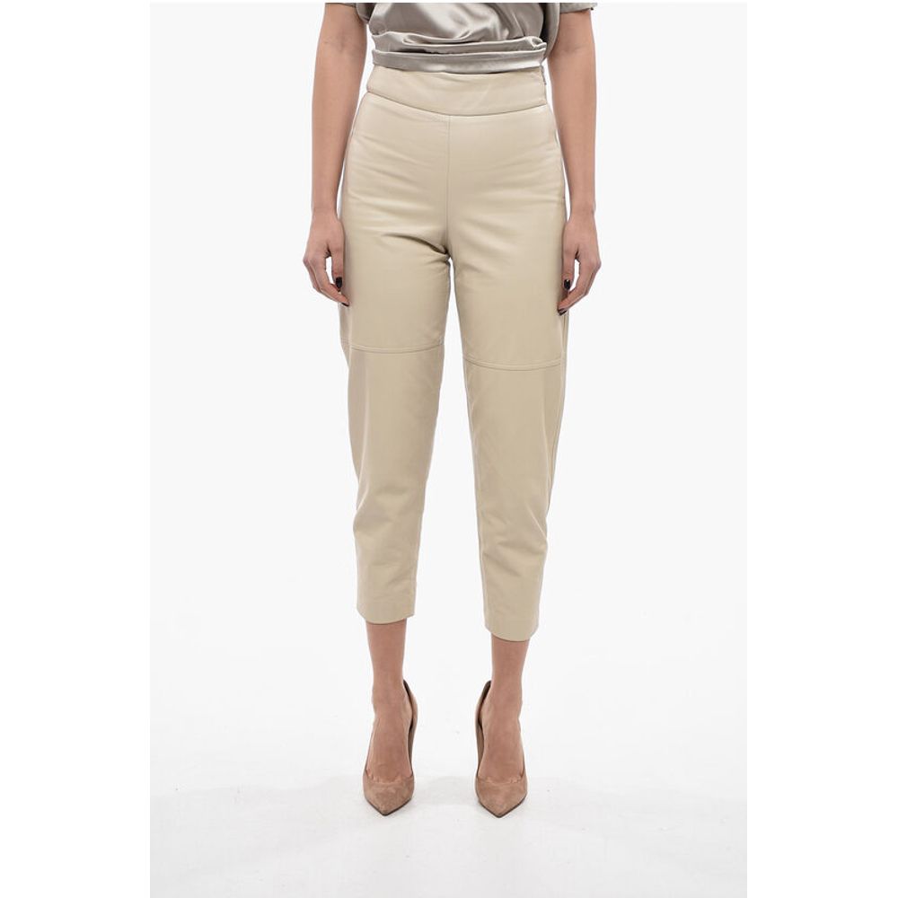 Brunello Cucinelli High-waisted Leather Pants with Side Zip