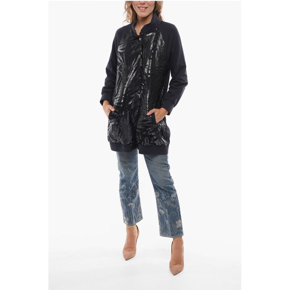 Stretch Cotton Lightweight Jacket with Lurex Details and Sna