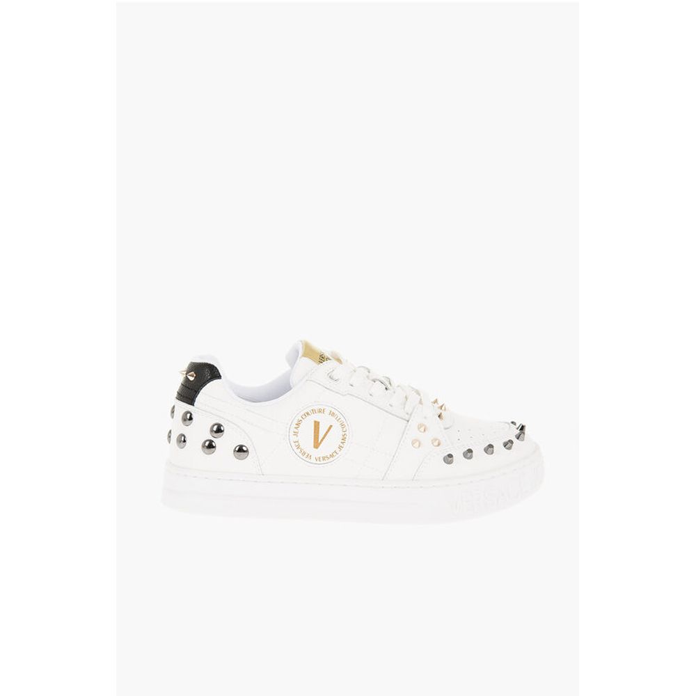 Versace JEANS COUTURE Textured Leather COURT 88 Low Top Sneakers wit