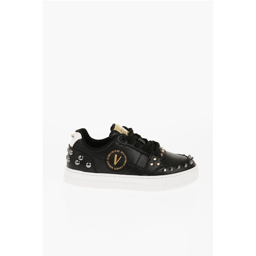 Versace JEANS COUTURE Textured Leather COURT 88 Low Top Sneakers wit