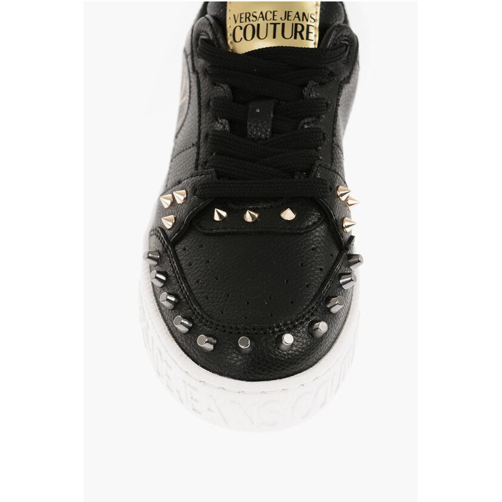 Versace JEANS COUTURE Textured Leather COURT 88 Low Top Sneakers wit