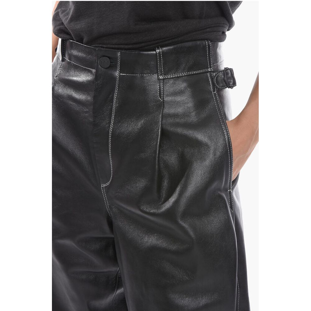 The Mannei Leather SHOBAK High-waisted Pants with Single Pleat