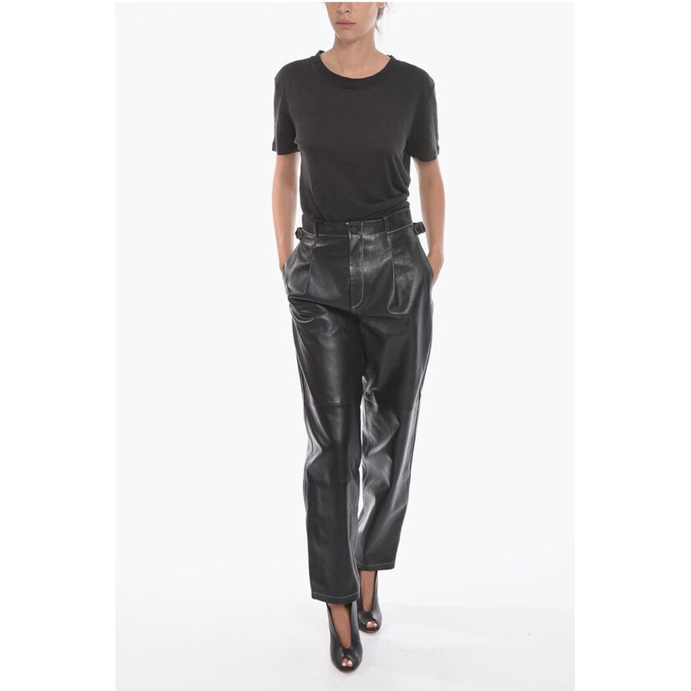 The Mannei Leather SHOBAK High-waisted Pants with Single Pleat