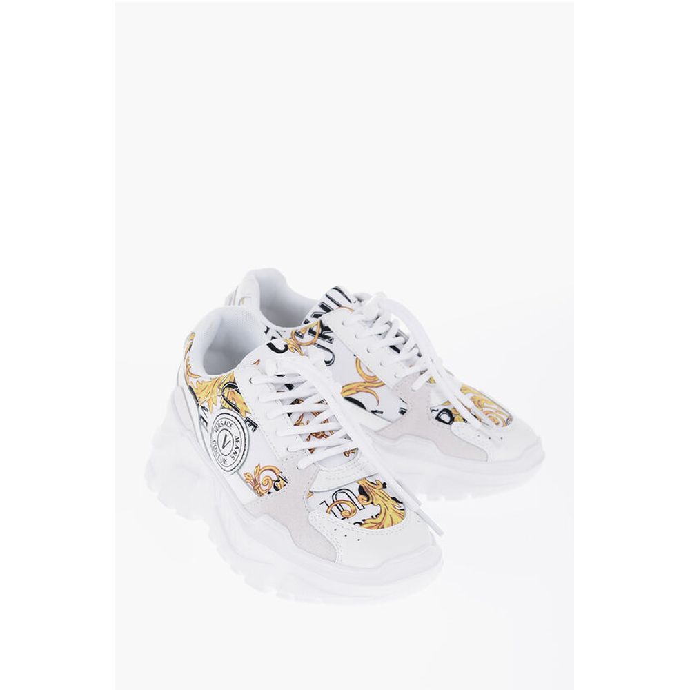 Versace JEANS COUTURE Baroque Motif Sneakers with Suede Details 7cm