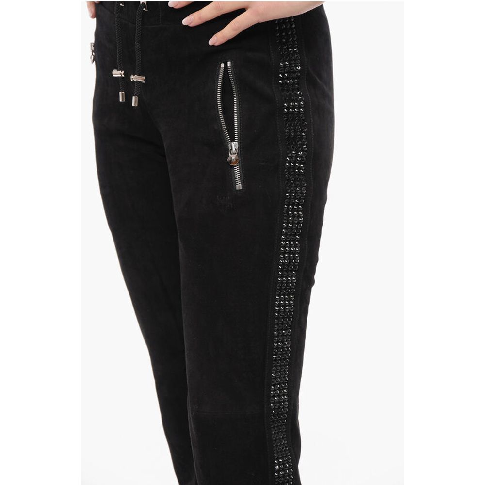 Philipp Plein Suede TOO GOOD Sweatpants with Crystals