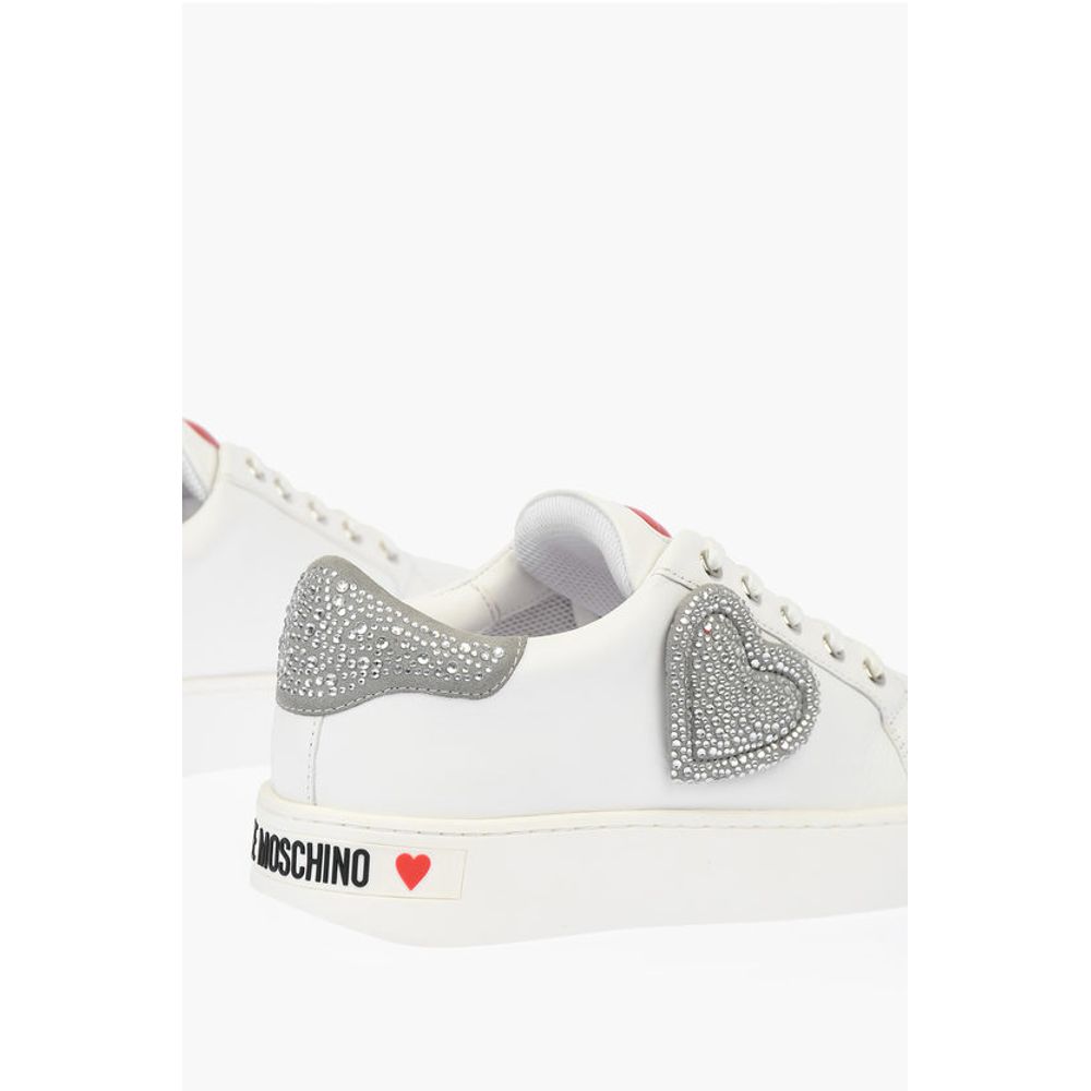 Moschino LOVE Low Top Leather Sneakers with Rhinestoned Details
