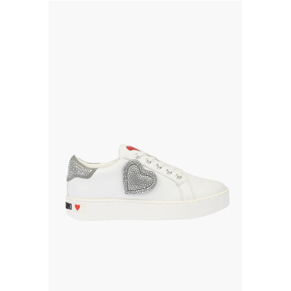 Moschino LOVE Low Top Leather Sneakers with Rhinestoned Details