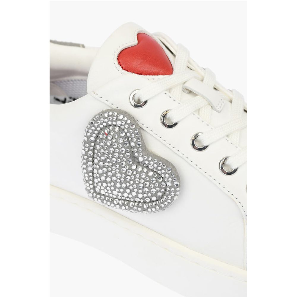 Moschino LOVE Low Top Leather Sneakers with Rhinestoned Details