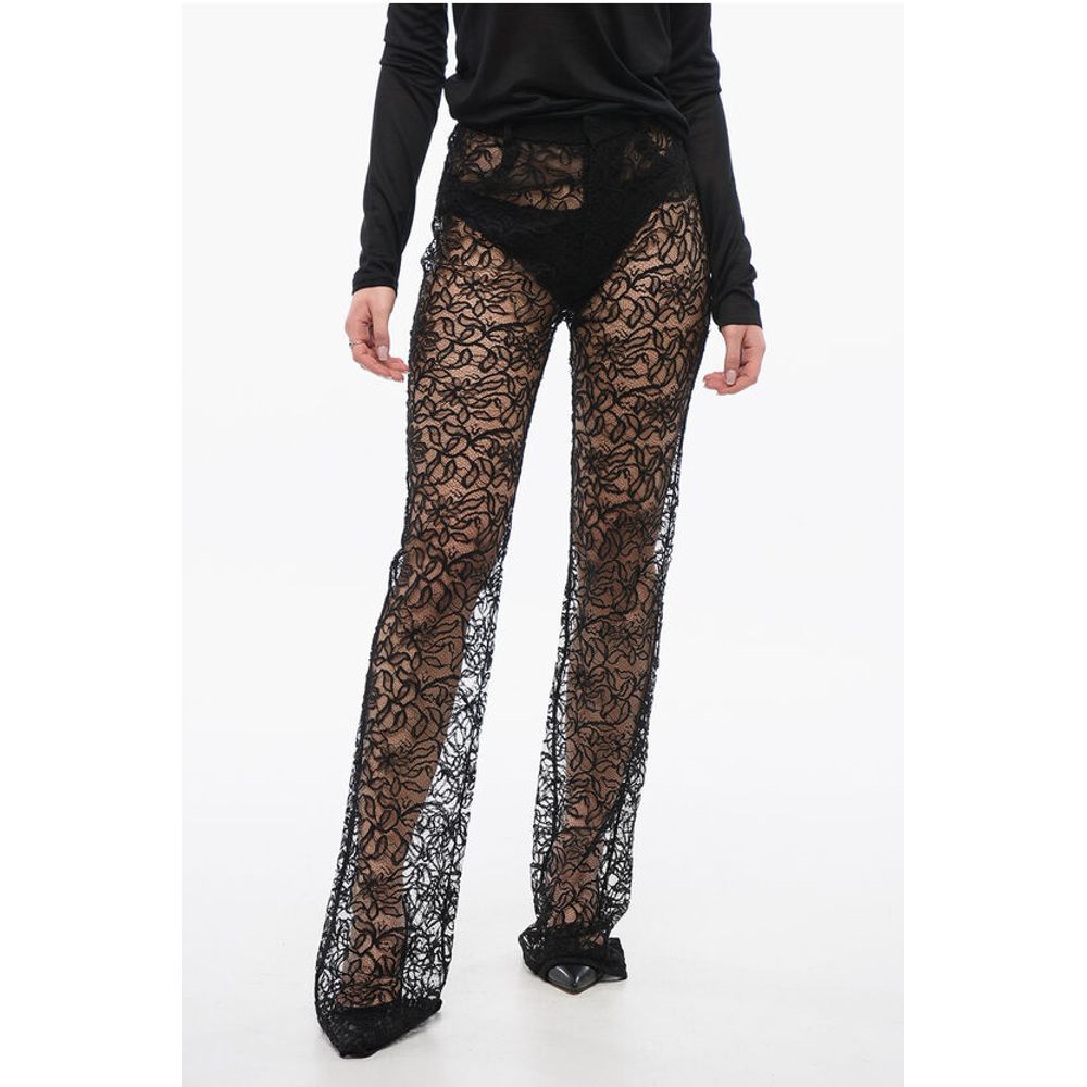 Saint Laurent Floral Lace Pants with Straight Leg