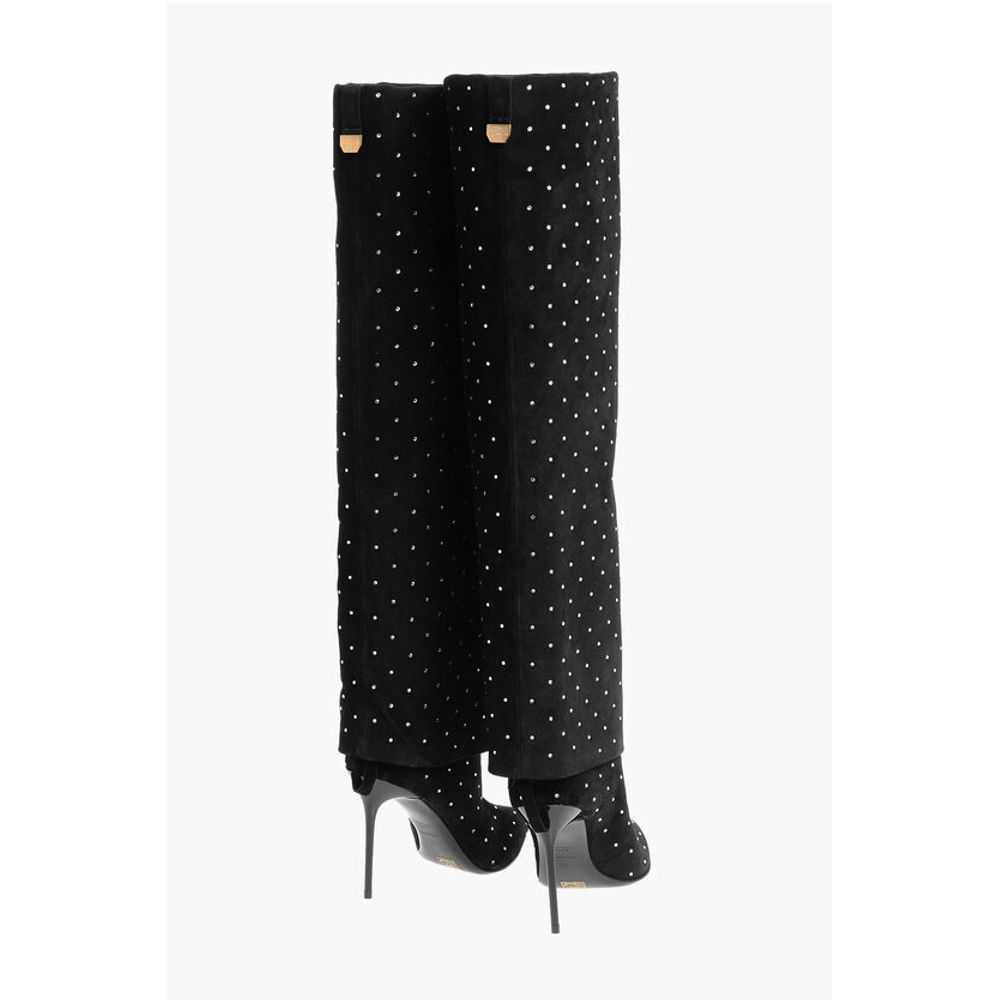 Balmain Suede ARIEL Boots with Rhinestoned Detail