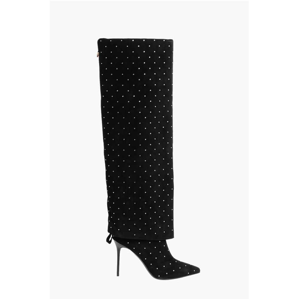 Balmain Suede ARIEL Boots with Rhinestoned Detail