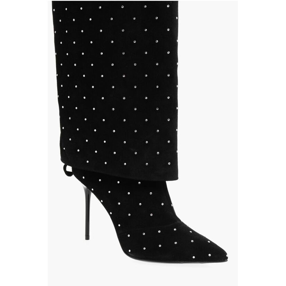 Balmain Suede ARIEL Boots with Rhinestoned Detail