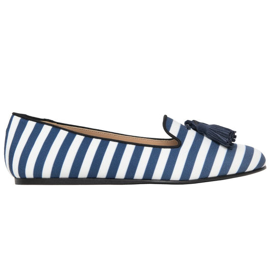 Charles Philip Blue Cotton Flat Shoe