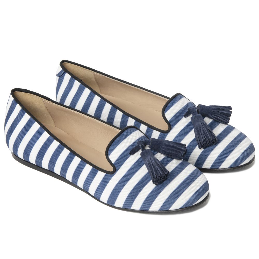 Charles Philip Blue Cotton Flat Shoe