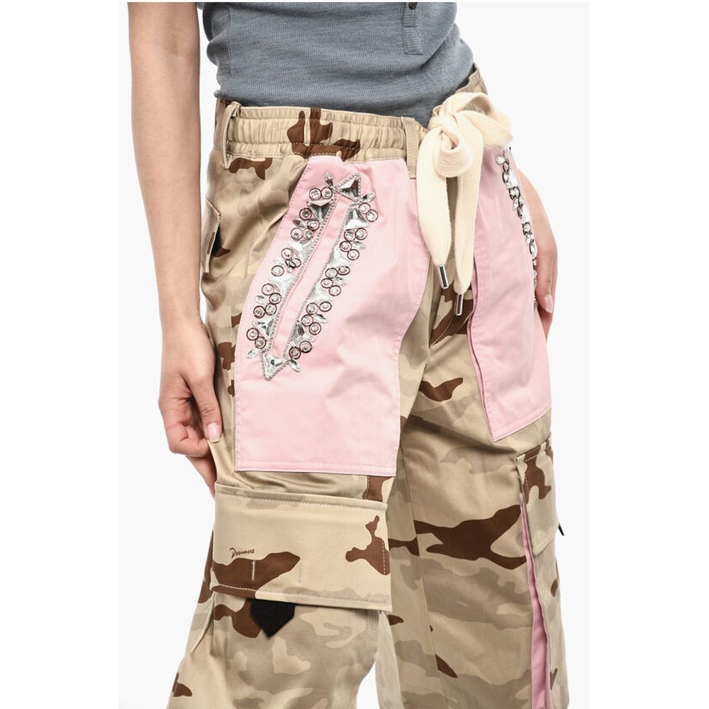 Dsquared² Camo Cargo Pants With Rhinestones Detail
