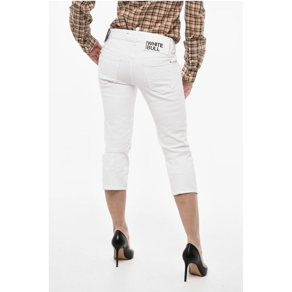 Dsquared² WHITE BULL Vintage Effect Cropped Light Wash Jeans
