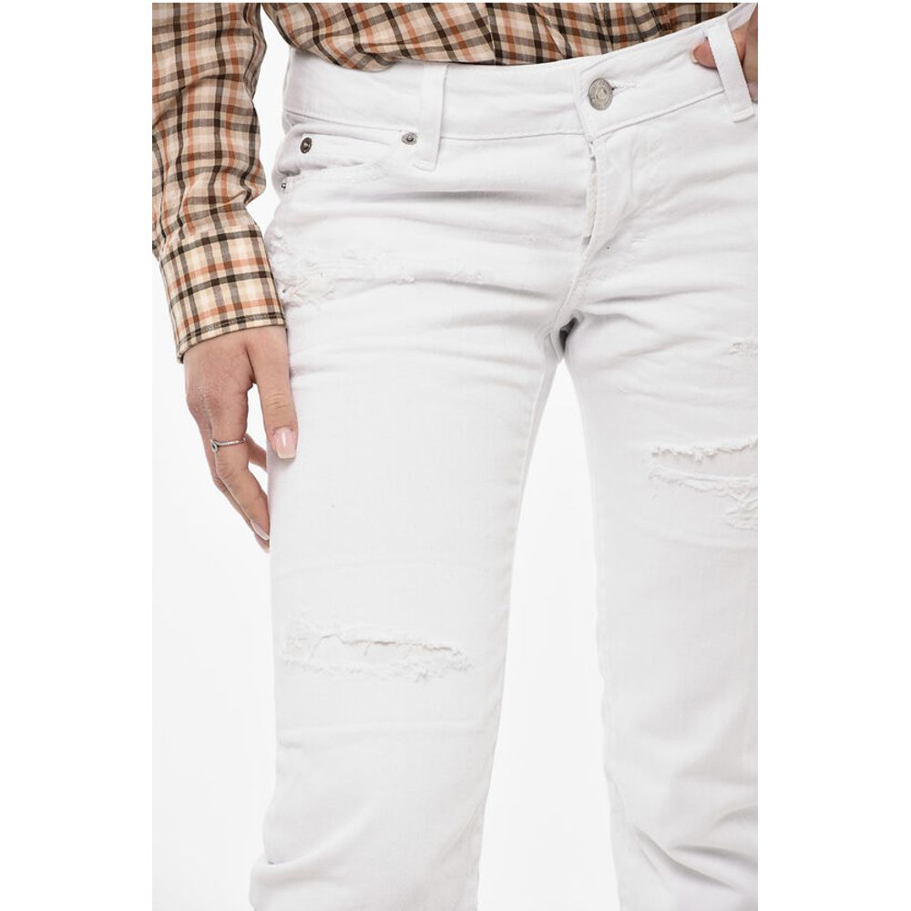 Dsquared² WHITE BULL Vintage Effect Cropped Light Wash Jeans