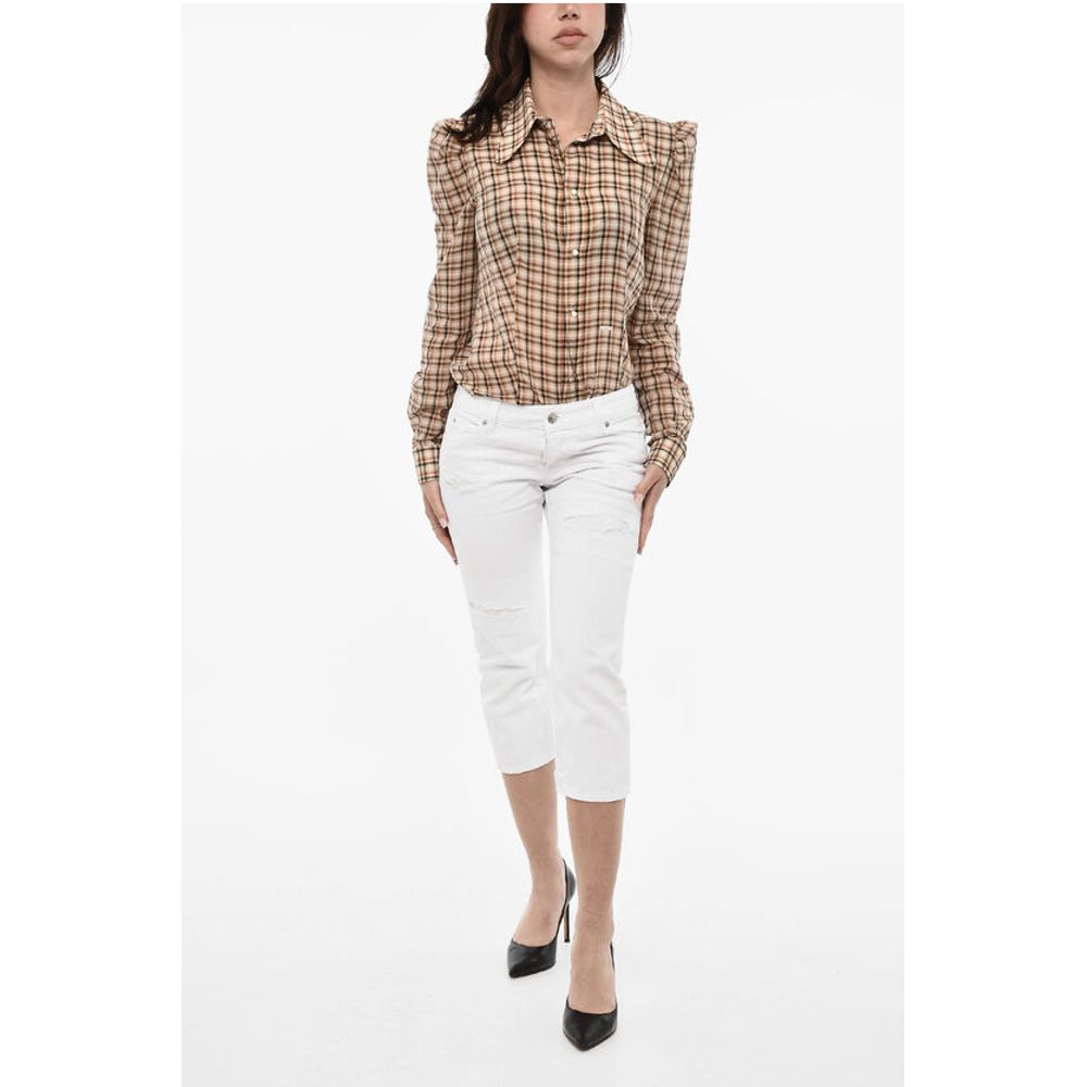 Dsquared² WHITE BULL Vintage Effect Cropped Light Wash Jeans